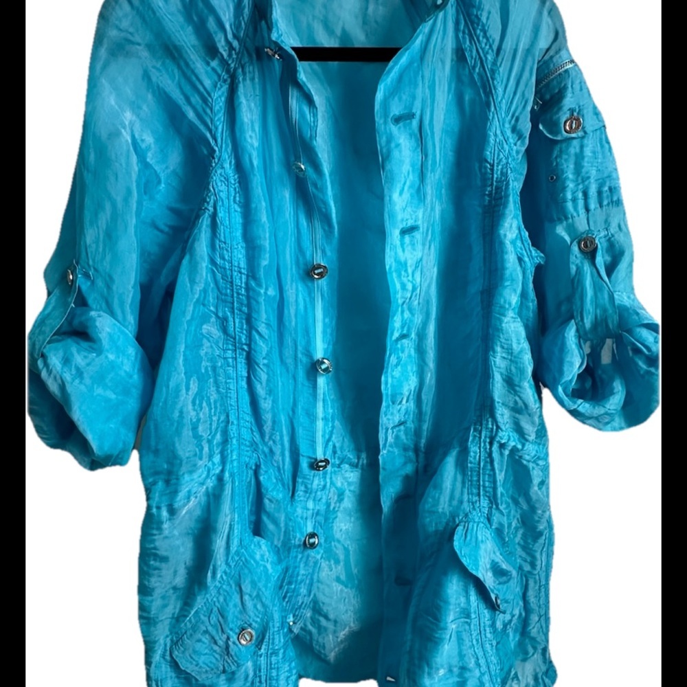 RALPH LAUREN BLACK LABEL Woman’s Turquoise Silkblend Utility Jacket RARE Sz M - Picture 2 of 13